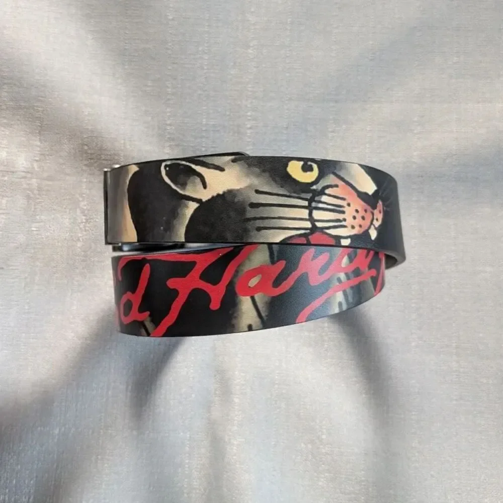 Ed Hardy Reversible Panther Tattoo Print Faux Leather Belt Men's 36 NEW!